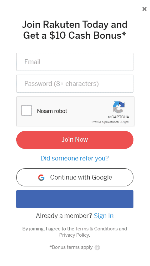 sign up to rakuten