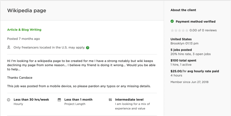 upwork sample job post