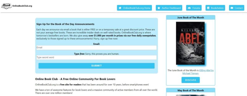 Online Book Club homepage